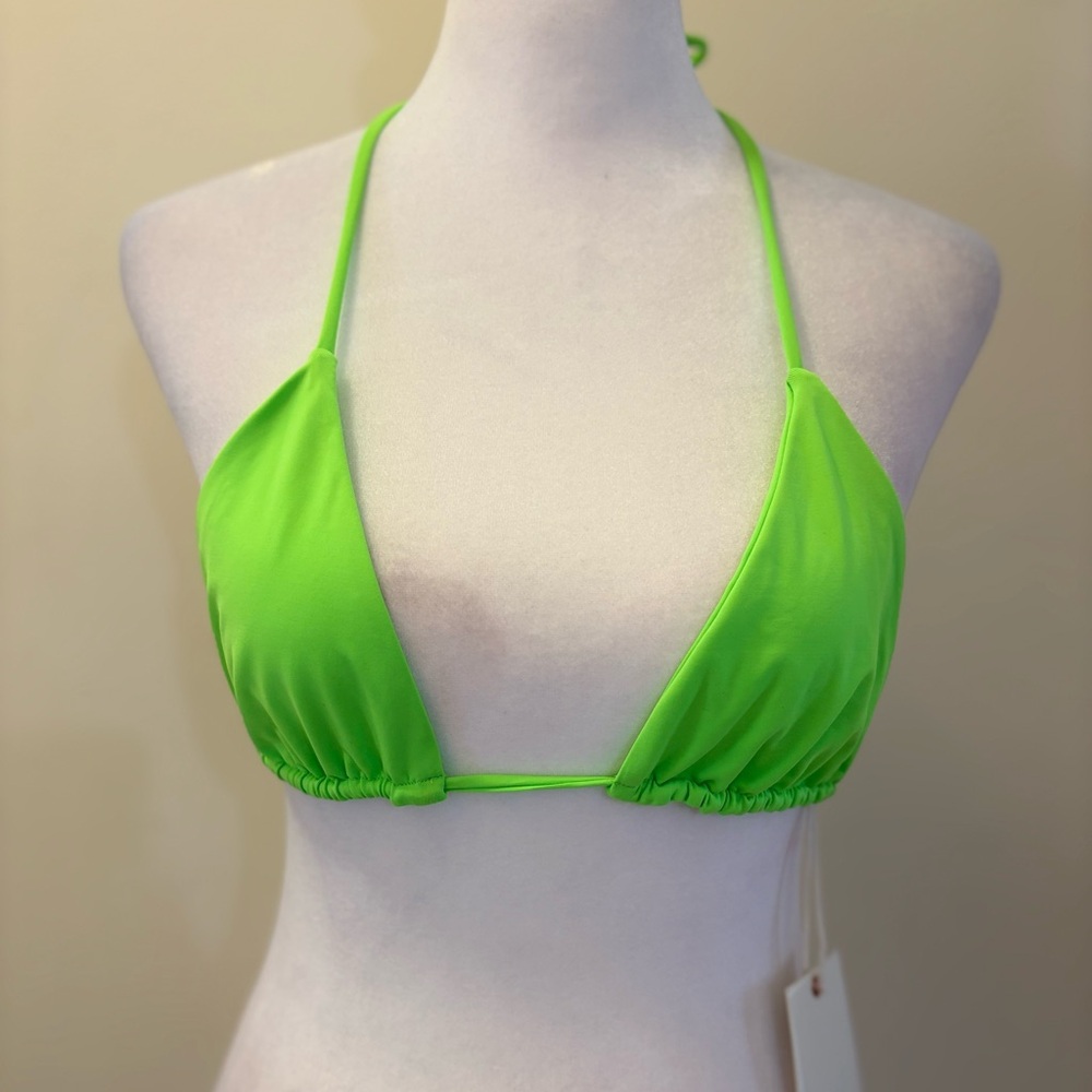 Good American Neon Green Tiny Ties Triangle Bikini Top Size 1 Small